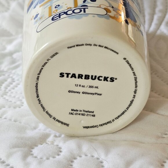 Disney Epcot 50th Anniversary Starbucks 12 Oz Ceramic Tumbler With Blue Lid - Picture 3 of 7